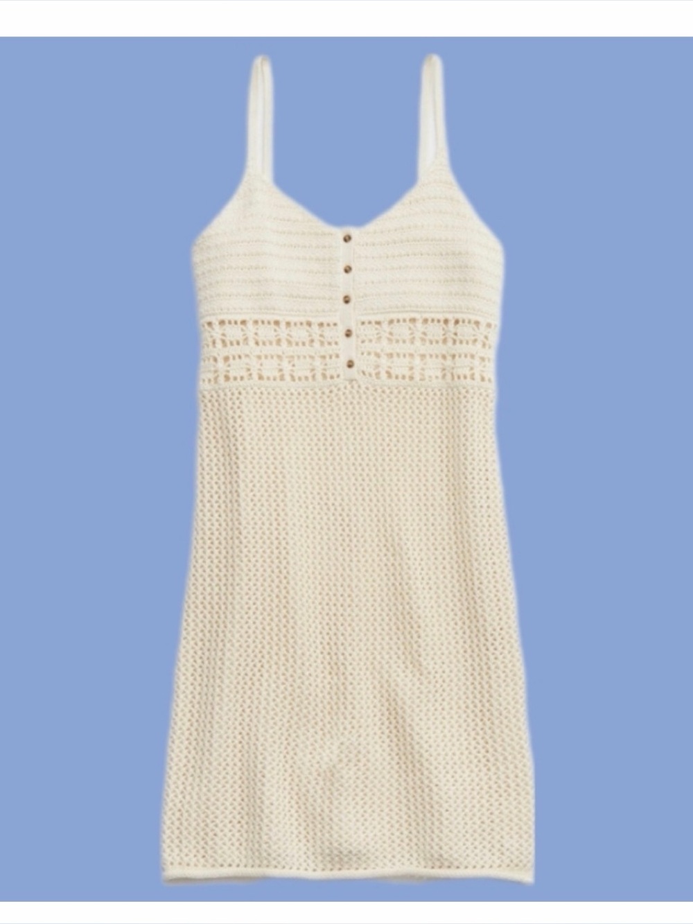 aerie Cream Crochet Slip Dress with Button Placket